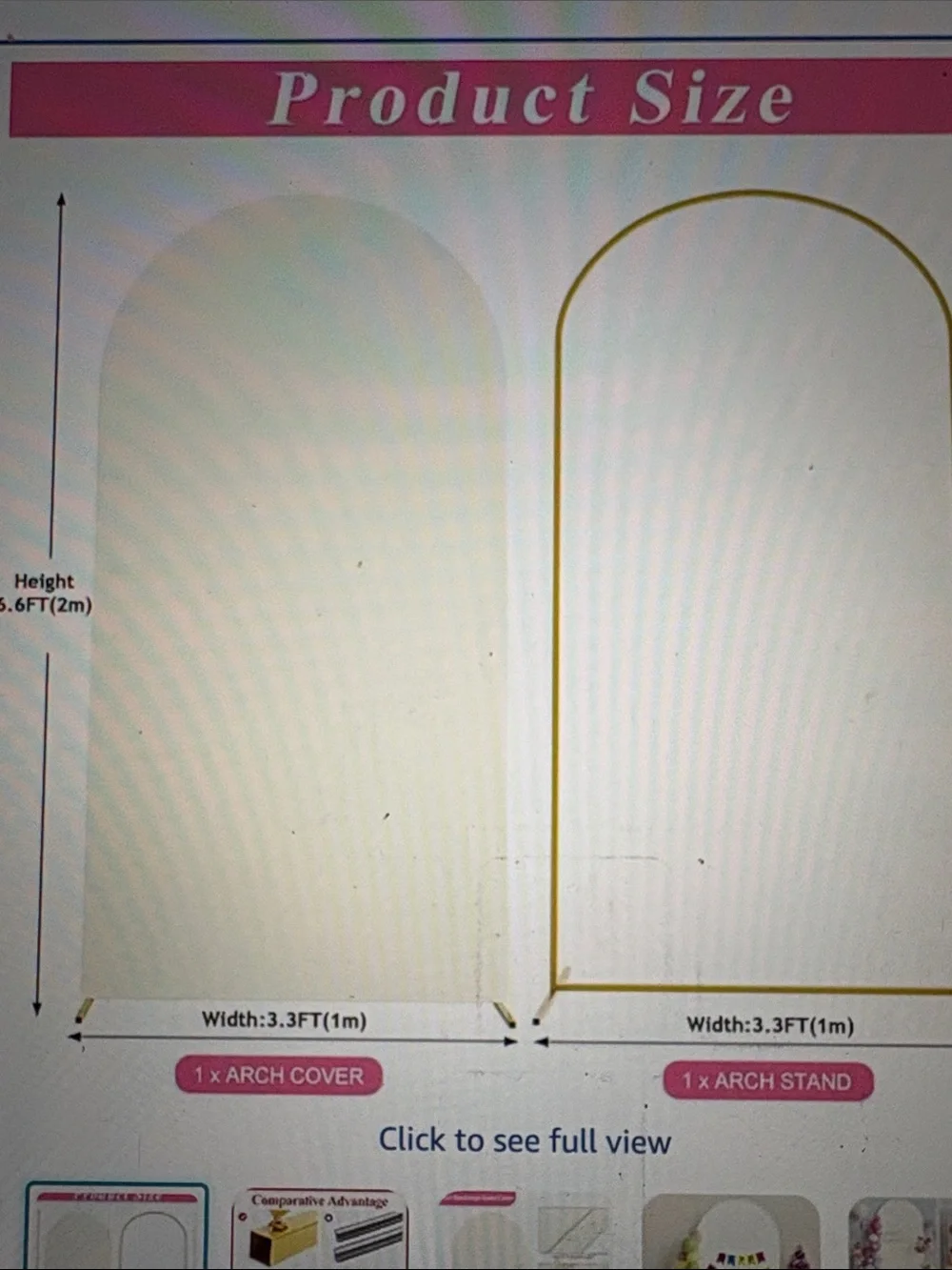 6.6 ft metal arch stand with cover in ivory spandex fitted for decoration
